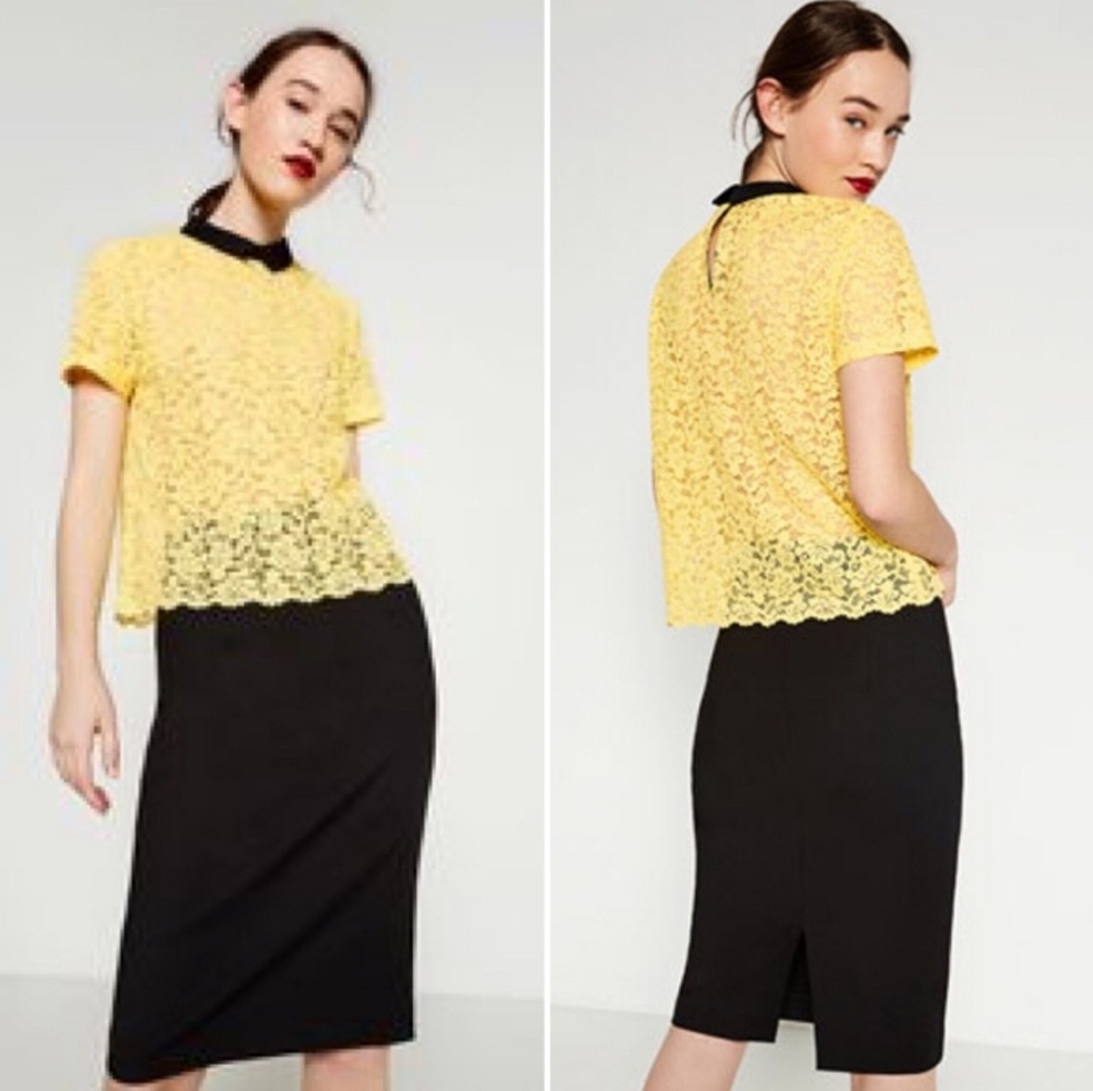 Zara Lace Top YELLOW New Sz Large
